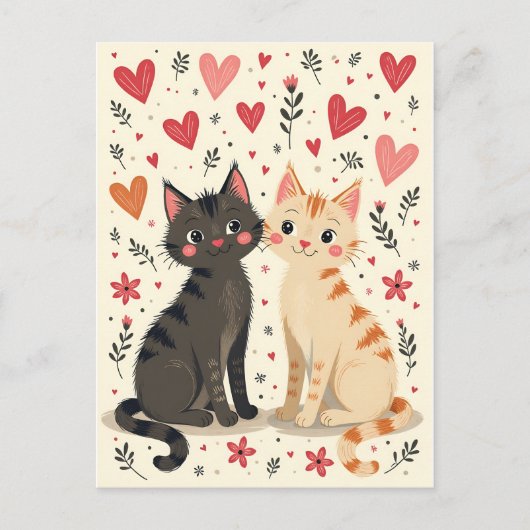 Cute Retro Valentine Cats ポストカード (正面)