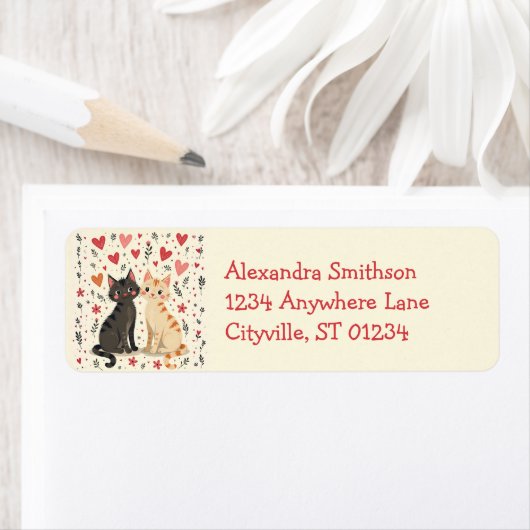 Cute Retro Valentine Cats ラベル (インサイチュ)