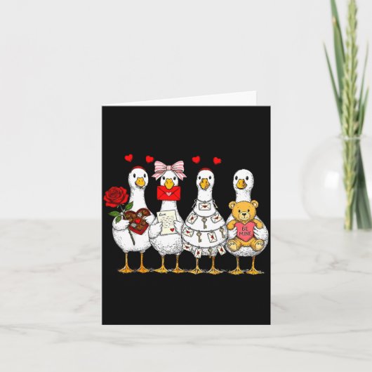 Cute Retro Valentine Silly Gooses Duck Love Couple カード (正面)
