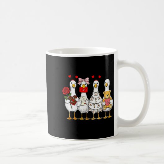Cute Retro Valentine Silly Gooses Duck Love Couple コーヒーマグカップ (右)