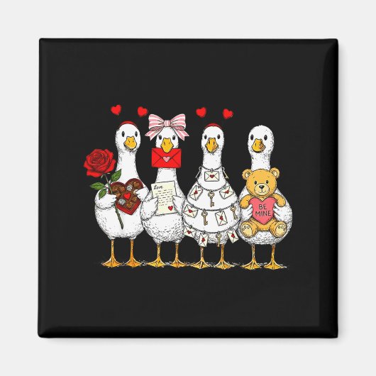 Cute Retro Valentine Silly Gooses Duck Love Couple マグネット (正面)