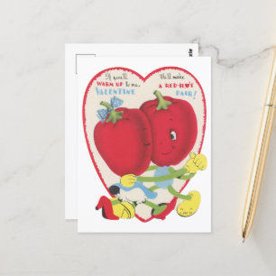 Cute retro vintage tomato Valentine ポストカード