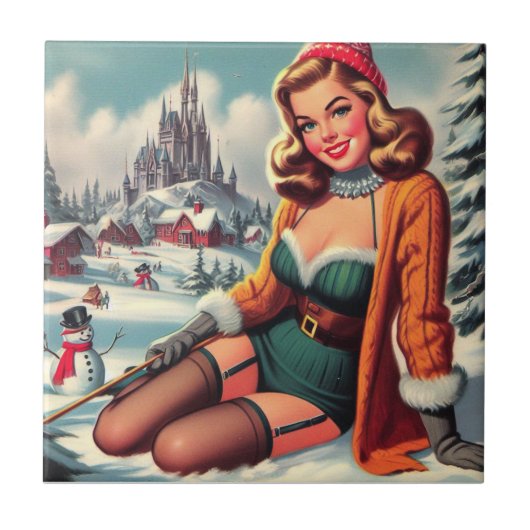 Cute Retro Winter Pin-up タイル (正面)