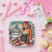 Cute Retro Winter Pin-up ペーパープレート (パーティー)