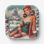 Cute Retro Winter Pin-up ペーパープレート (正面)