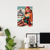 Cute Retro Winter Pin-up ポスター (ホームオフィス)