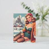 Cute Retro Winter Pin-up ポストカード (スタンド正面)