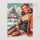 Cute Retro Winter Pin-up ポストカード (正面)