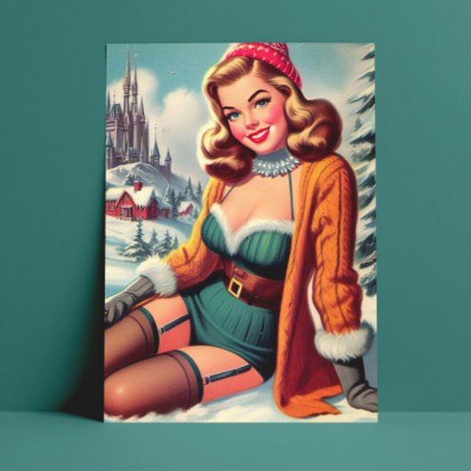 Cute Retro Winter Pin-up ポストカード