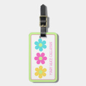 Cute Retro Yellow Pink Blue Daisies ラゲッジタグ (正面縦)