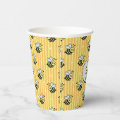 Cute Retro Yellow Striped Bumblebee Birthday 紙コップ (右)