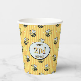 Cute Retro Yellow Striped Bumblebee Birthday 紙コップ