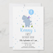 Cute Rhino First Birthday Party Card 招待状 (正面)