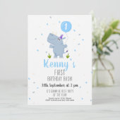 Cute Rhino First Birthday Party Card 招待状 (スタンド正面)