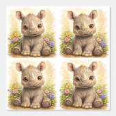 Cute Rhino Floral Pattern Wallpaper Nursery 壁紙 (正面)