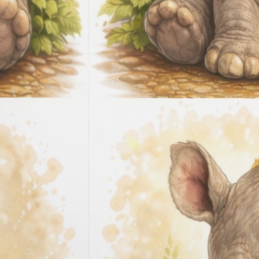 Cute Rhino Floral Pattern Wallpaper Nursery 壁紙 (縫い目)