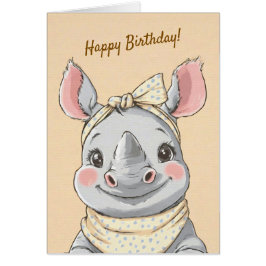 Cute Rhino with Bandana Kids Birthday Invitation