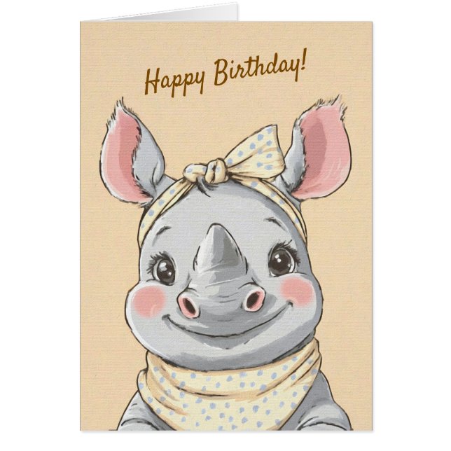 Cute Rhino with Bandana Kids Birthday Invitation (正面)