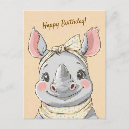 Cute Rhino with Bandana Kids Birthday Invitation ポストカード
