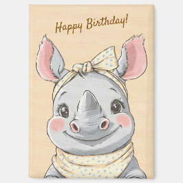 Cute Rhino with Bandana Kids Birthday Invitation マグネット