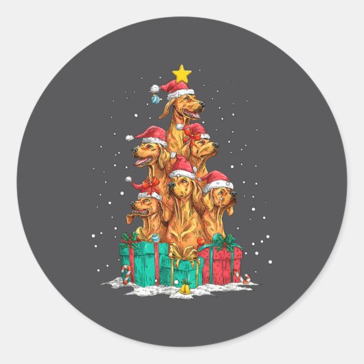 Cute Rhodesian Ridgeback Le Dog Christmas Tree Xma ラウンドシール (正面)