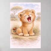 Cute Roaring Baby Lion Nursery Room Kids ポスター (正面)