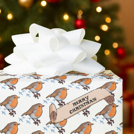 Cute Robin Merry Christmas 80s Retro Bird Pattern ラッピングペーパー