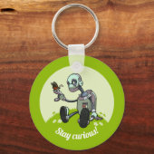 Cute Robot & Butterfly Stay Curious! Cartoon キーホルダー (正面)