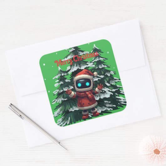 cute robot Christmas holiday Sticker スクエアシール (封筒)