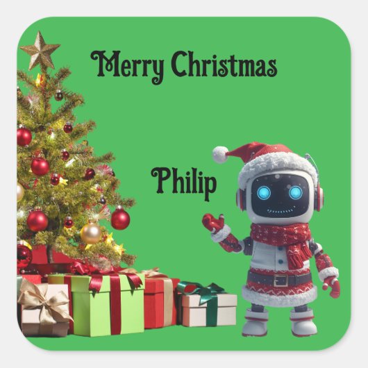 cute robot Christmas holiday Sticker スクエアシール (正面)