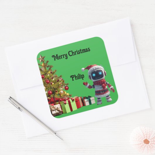 cute robot Christmas holiday Sticker スクエアシール (封筒)