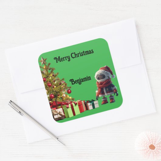 cute robot Christmas holiday Sticker スクエアシール (封筒)