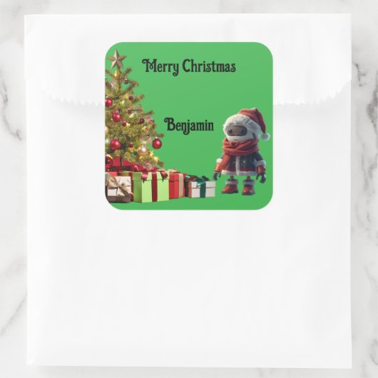 cute robot Christmas holiday Sticker スクエアシール (バッグ)