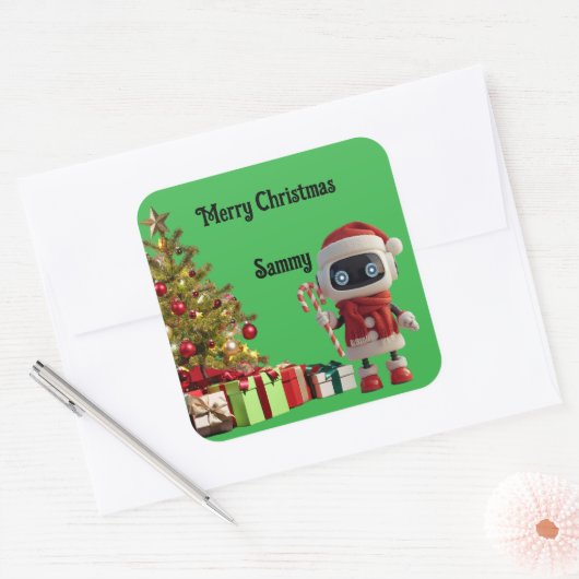 cute robot Christmas holiday Sticker スクエアシール (封筒)