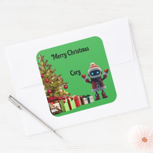 cute robot Christmas holiday Sticker スクエアシール (封筒)