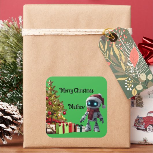 cute robot Christmas holiday Sticker スクエアシール (クリスマス)