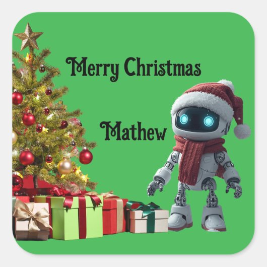 cute robot Christmas holiday Sticker スクエアシール (正面)