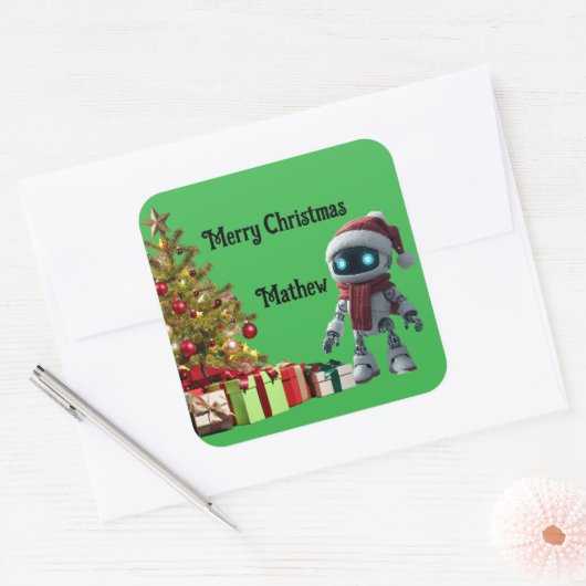 cute robot Christmas holiday Sticker スクエアシール (封筒)