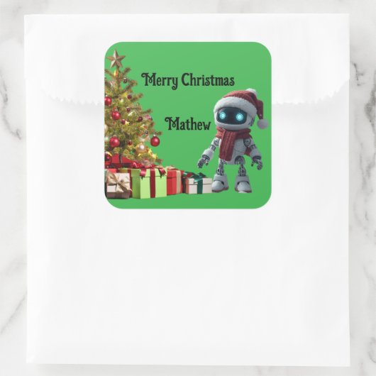 cute robot Christmas holiday Sticker スクエアシール (バッグ)