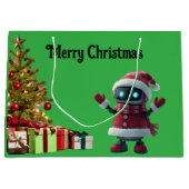 cute robot Christmas holiday tech Gift Bag ラージペーパーバッグ (正面)