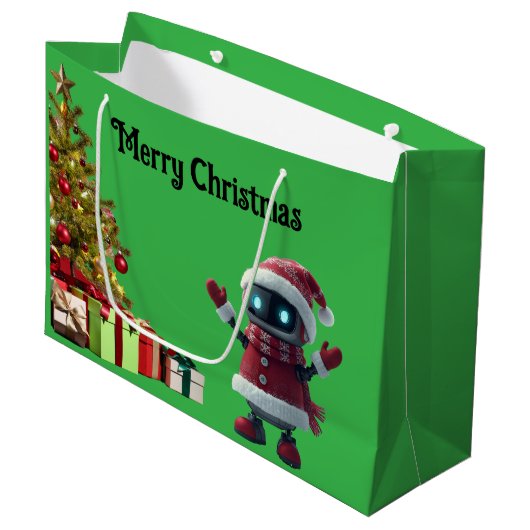 cute robot Christmas holiday tech Gift Bag ラージペーパーバッグ (正面アングル)