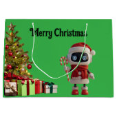 cute robot Christmas holiday tech Gift Bag ラージペーパーバッグ (正面)