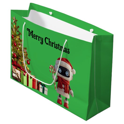 cute robot Christmas holiday tech Gift Bag ラージペーパーバッグ (正面アングル)