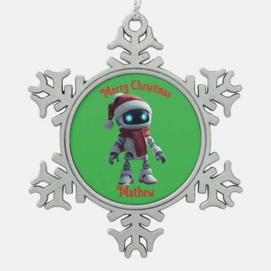 cute robot Christmas Snowflake Framed Ornament スノーフレークピューターオーナメント (正面)