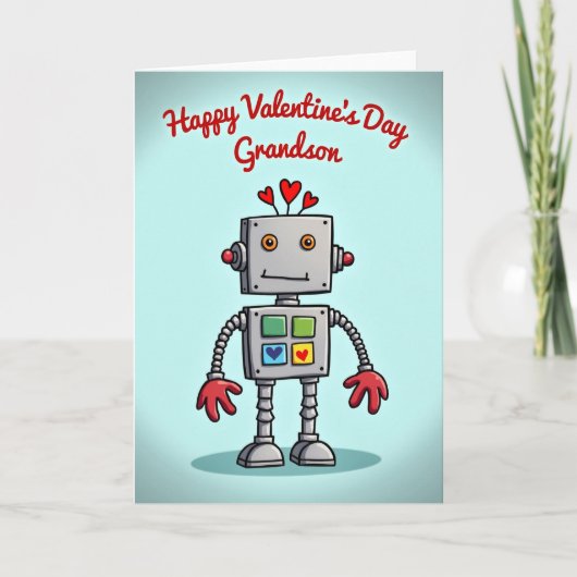 Cute Robot Grandson Valentines Day Card カード (正面)