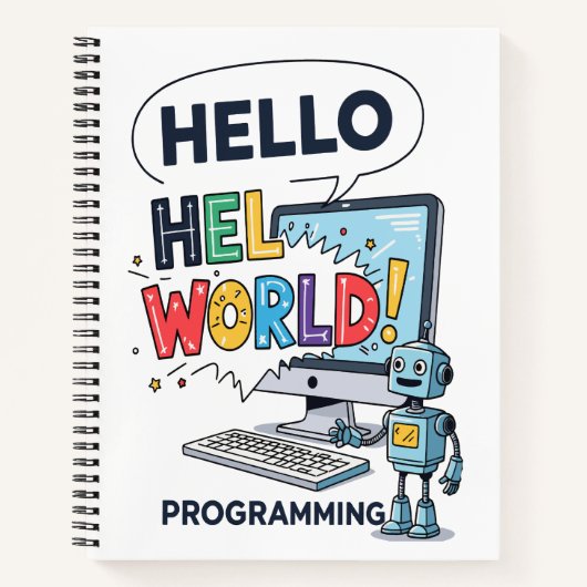 Cute Robot Hello World Programmer Notebook ノートブック (正面)