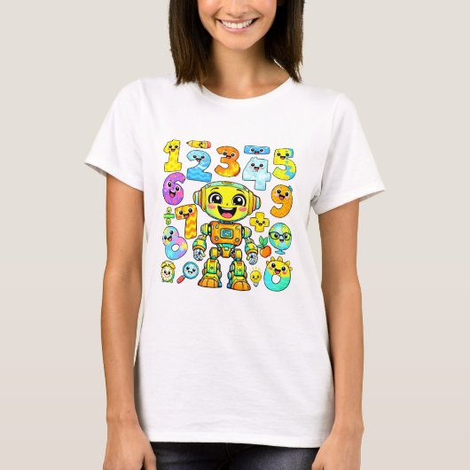 Cute Robot Numbers Maths T Shirt for Kids Tシャツ (正面)