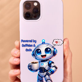 Cute Robot Powered by Caffeine & Code iPhone 14ケース