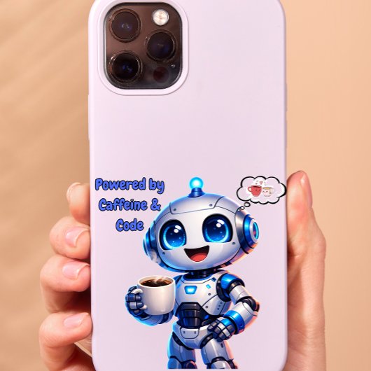 Cute Robot Powered by Caffeine & Code iPhoneケース
