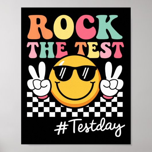 Cute Rock The Test Retro Smile Teacher Kids Testin ポスター (正面)